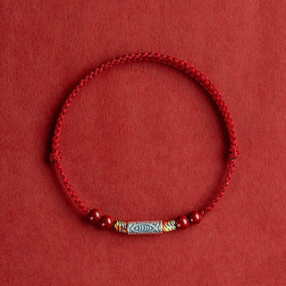 Buddha Gift 925 Sterling Silver Koi Fish Cinnabar Bead Wealth Handcrafted Braided Bracelet Anklet