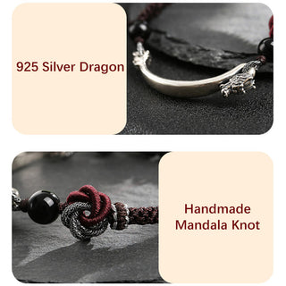 Buddha Gift 925 Sterling Silver Auspicious Dragon Success Handcrafted Braided Bracelet