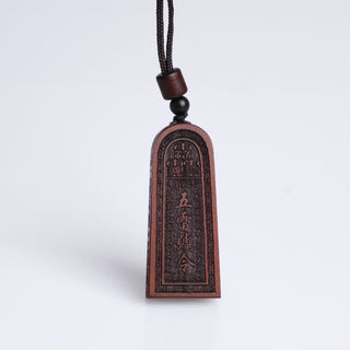 Buddha Gift Lightning Struck Jujube Wood Taoist Five Thunder Order Luck Protection Necklace Pendant