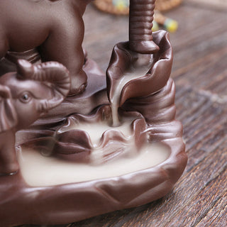Buddha Gift Tibetan Elephant Purple Clay Backflow Smoke Fountain Protection Incense Burner Decoration