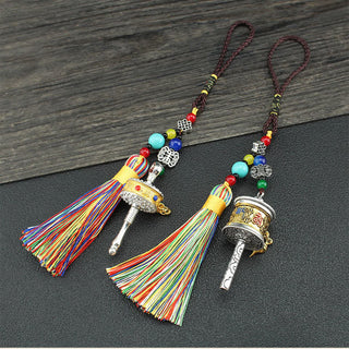 Buddha Gift Tibet Om Mani Padme Hum Prayer Wheel Tassel Bag Car Hanging Decoration