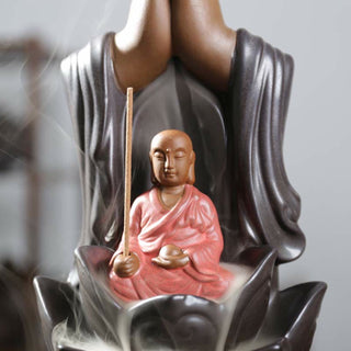 Buddha Gift Buddha Avalokitesvara Chenrezig Ksitigarbha Ceramic Lotus Blessing Backflow Incense Burner