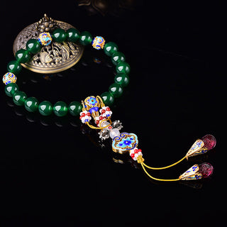 Buddha Gift Natural Green Agate Wrist Mala Success Charm Pocket Mala Car Decoration