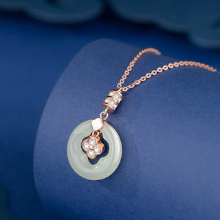 Buddha Gift 925 Sterling Silver Natural Hetian Jade Lucky Four Leaf Clover Zircon Necklace Pendant With Gift Box