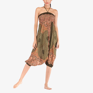 Buddha Gift Two Style Wear Round Geometric Pattern Loose Smocked Harem Trousers Jumpsuit High Waist Women's Yoga Pants