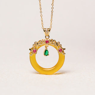 Buddha Gift Green Chalcedony Peace Buckle Design Strength Necklace Pendant