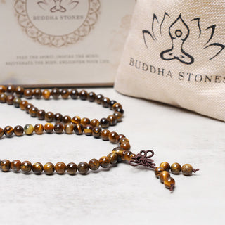 Buddha Gift Tibetan 108 Natural Tiger Eye Gemstone Beads Prayer Mala Bracelet Necklace