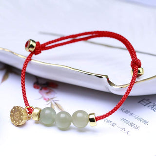 Buddha Gift Natural Jade Lotus Seed Strength Red String Weave Bracelet