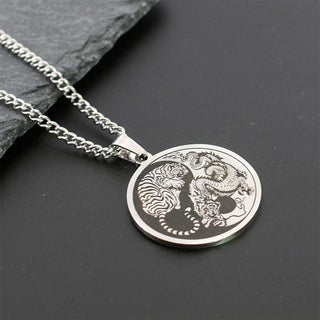 Buddha Gift Tiger Dragon Titanium Steel Chain Necklace Harmony Pendant