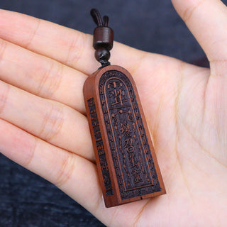 Buddha Gift Lightning Struck Jujube Wood Taoist Five Thunder Order Luck Protection Necklace Pendant