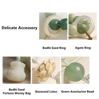 Buddha Gift Natural Gradient Bodhi Seed Fortune Money Bag Lotus Wisdom Tassel Wrist Mala