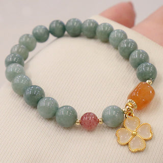 Buddha Gift Jade Four Leaf Clover Charm Prosperity Bracelet