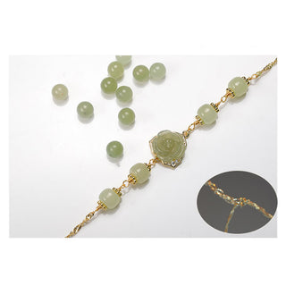 Buddha Gift 14K Gold Plated Hetian Jade Rose Flower Luck Chain Bracelet