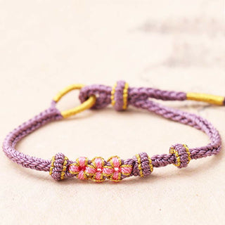 Buddha Gift Handmade Three Peach Blossoms Luck Eight Strands Braided String Bracelet