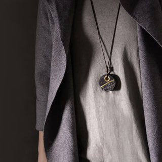 Buddha Gift Handcrafted Round Ebony Wood Copper Peace Necklace Pendant