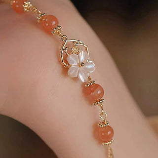 Buddha Gift Red Agate Tridacna Stone Flower Confidence Bracelet