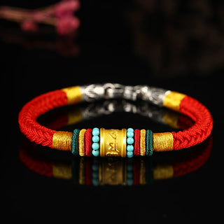 Buddha Gift Tibet 999 Gold Om Mani Padme Hum Handmade Eight Thread Peace Knot Luck Bracelet