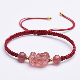 Buddha Gift Natural Strawberry Quartz PiXiu Lucky Red String Bracelet
