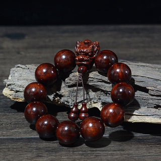 Buddha Gift Rosewood Green Sandalwood Small Leaf Red Sandalwood Dragon Carved Protection Bracelet