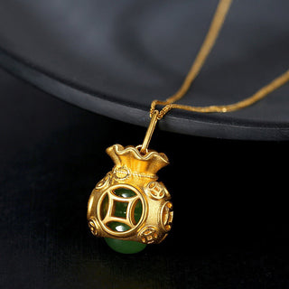 Buddha Gift  Auspicious Feng Shui Money Bag Jade Pendant Necklace