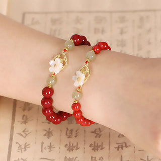 Buddha Gift Natural Cinnabar Jade Beaded Tridacna Stone Flower Blessing Bracelet