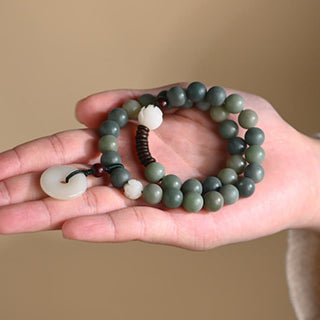 Buddha Gift Cyan Bodhi Seed Lotus Jade Peace Buckle Wisdom Double Wrap Bracelet
