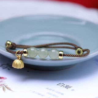 Buddha Gift Natural Jade Lotus Seed Strength Red String Weave Bracelet