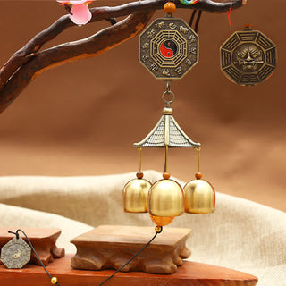 Buddha Gift Feng Shui Copper Coin Koi Fish Bagua Kirin Wind Chime Bell Luck Wall Hanging Decoration