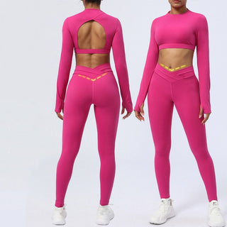Buddha Gift 2Pcs Long Sleeve Backless Top Bra Leggings Pants Fitness Yoga Outfit Set