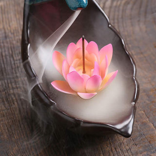 Buddha Gift Little Deer Ceramic Lotus Meditation Incense Burner Decoration