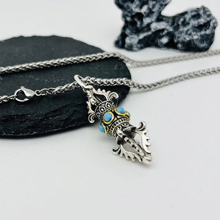 Buddha Gift Tibet Vajra Dorje Pattern Copper Luck Wealth Metal Necklace Pendant