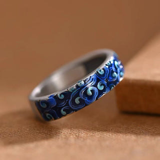 Buddha Gift Blue Auspicious Clouds Design Healing Copper Adjustable Ring