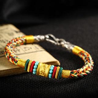 Buddha Gift Tibet 999 Gold Om Mani Padme Hum Handmade Eight Thread Peace Knot Luck Bracelet