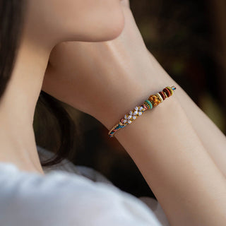 Buddha Gift Handmade Dunhuang Color Peach Blossom Pattern Braid String Bracelet