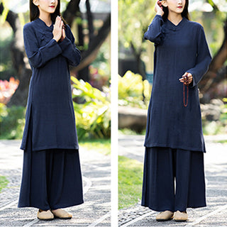 Buddha Gift 2Pcs Plain Long Sleeve Zen Yoga Clothing Meditation Clothing Top Pants Women's Set