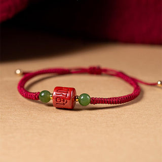 Buddha Gift Tibetan Cinnabar Om Mani Padme Hum Engraved Blessing Braided Rope Bracelet