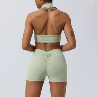 Buddha Gift 2Pcs Workout Sleeveless Backless Top Shorts Flared Pants Sports Fitness Yoga Outfit Set