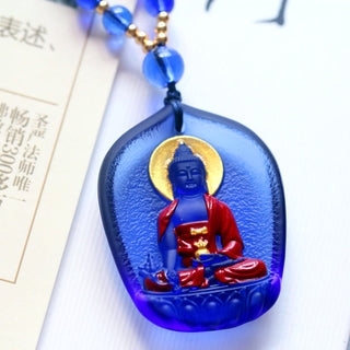 Buddha Gift Tibet Medicine Buddha Liuli Crystal Compassion Necklace Pendant