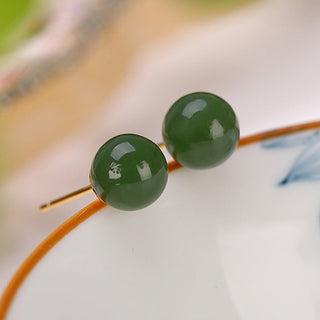 Buddha Gift 925 Sterling Silver Round Cyan Jade Healing Calm Stud Earrings