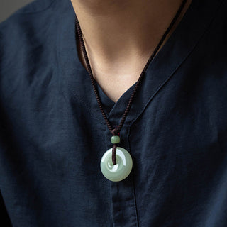 Buddha Gift Natural Round Jade Peace Buckle Luck Prosperity Necklace Pendant