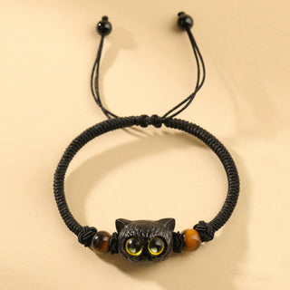 Buddha Gift Cute Ebony Wood Cat Head Pattern Peace Bracelet