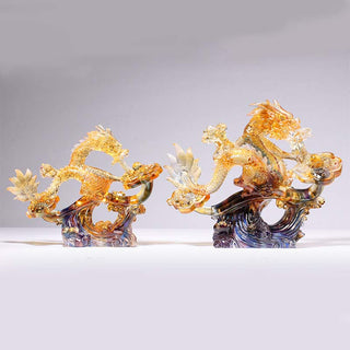 Buddha Gift Year of the Dragon Handmade Ruyi Handle Liuli Crystal Art Piece Protection Home Office Decoration