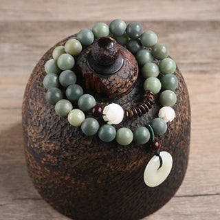 Buddha Gift Cyan Bodhi Seed Lotus Jade Peace Buckle Wisdom Double Wrap Bracelet