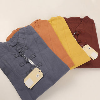 Buddha Gift 2Pcs Men's Short Sleeve Shirt Top T-Shirt Pants Meditation Zen Tai Chi Cotton Linen Clothing Set