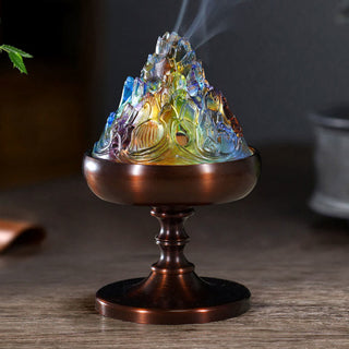 Buddha Gift Liuli Crystal Mountain Healing Meditation Incense Burner
