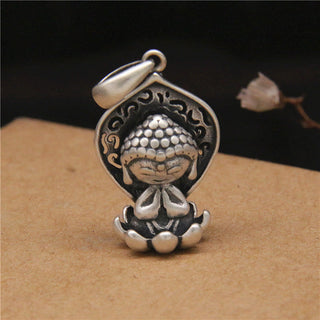 Buddha Gift 999 Sterling Silver Meditation Buddha Lotus Serenity Necklace Pendant