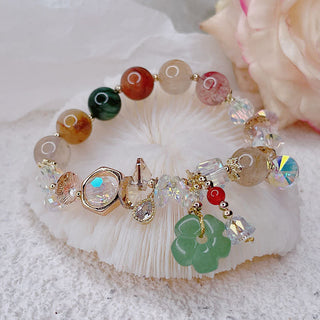 Buddha Gift Colorful Gemstone Green Aventurine Flower Bead Luck Bracelet