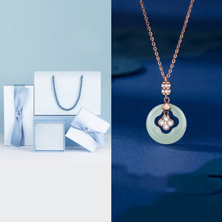 Buddha Gift 925 Sterling Silver Natural Hetian Jade Lucky Four Leaf Clover Zircon Necklace Pendant With Gift Box