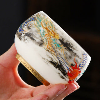 Buddha Gift Dragon Playing With Pearl Design White Porcelain Ceramic Teacup Kung Fu Tea Cup 160ml