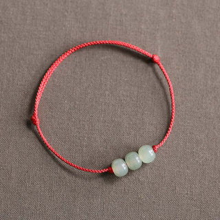 Buddha Gift Three Beads Jade Luck String Weave Bracelet